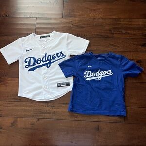 Nike Kids Los Angeles Dodgers White and Blue Button Down Shirts